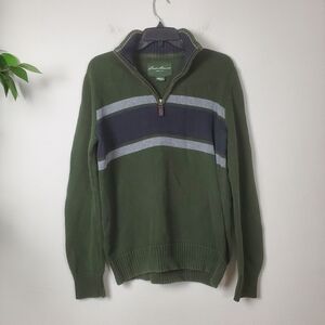 Eddie Bauer Mens Olive Charcoal 1/4 Zip Sweater Small